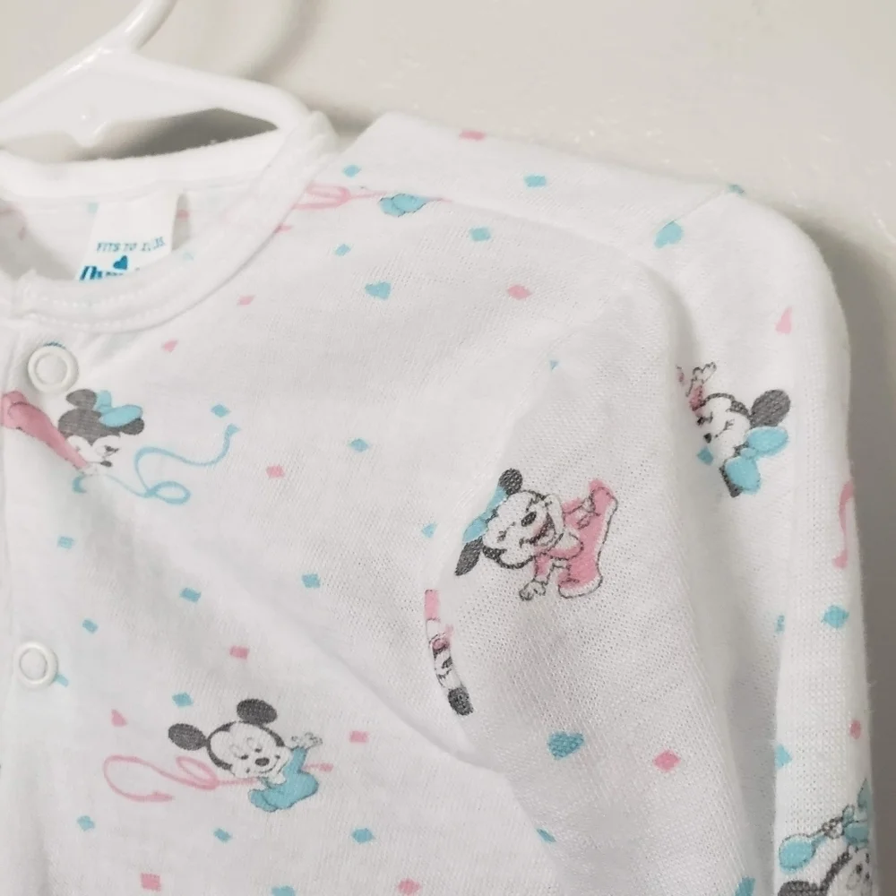 Dundee Vintage Baby One Size Sleep Sack Dress Nightgown White Minnie Mickey 90s